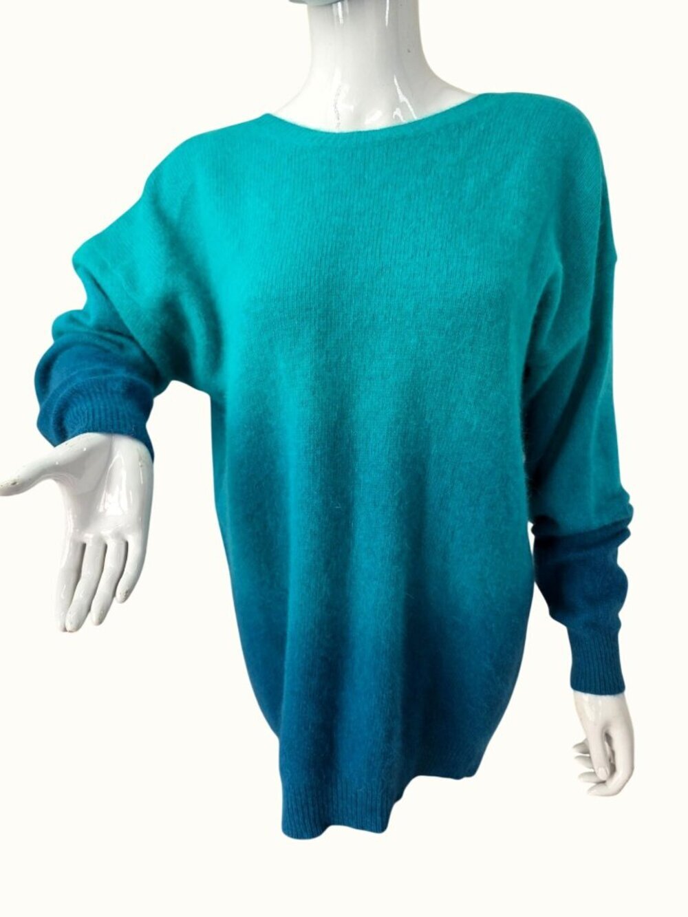 Alba Moda Angora Wool Sweater Womens L Oversized Teal Green Fuzzy Soft Pullover
